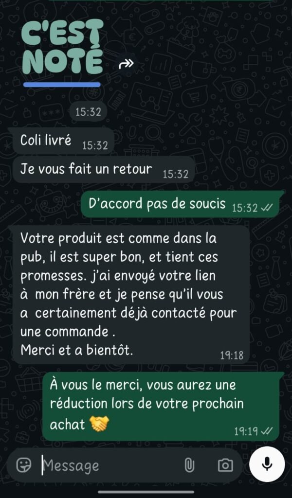 Message d'un client Mayinashop