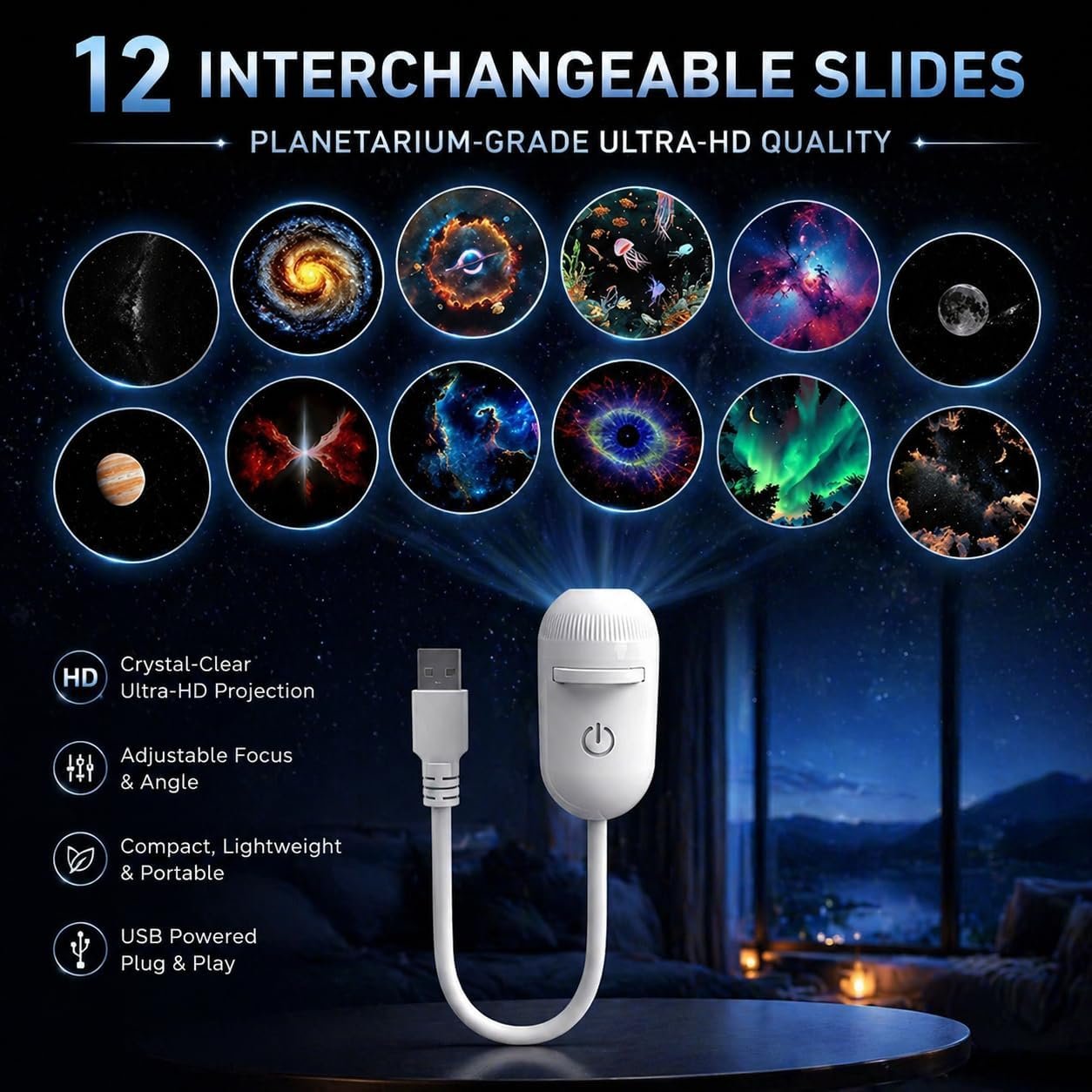 Lampe Galaxie USB avec 12 Projections