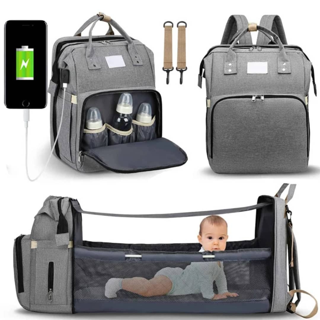 Sac à Dos Multifonction 3-en-1 avec Lit Bébé Intégré et Port USB